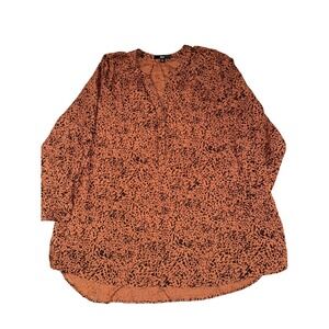 Ellos Women's Plus Size 1X Brown Black Animal Print V-Neck Long Sleeve Tunic Top